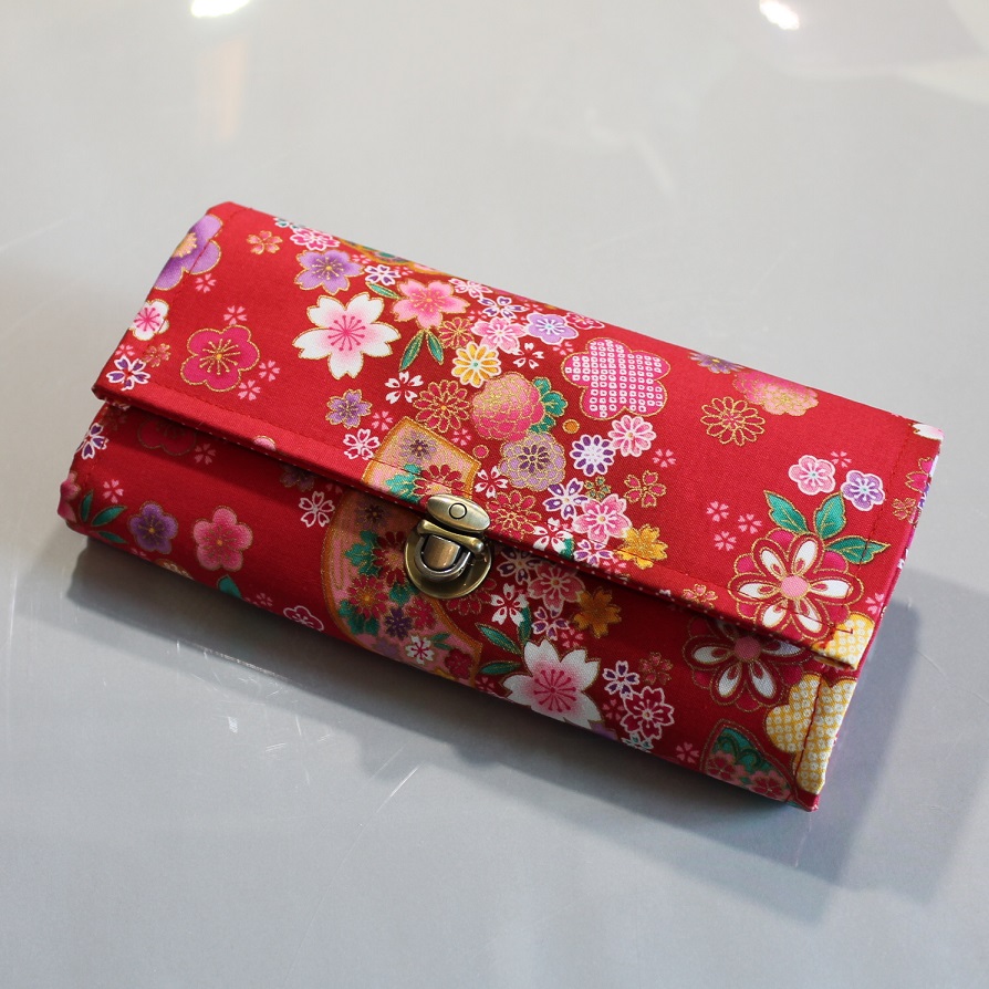 8.3" Long wallet card coin holder - Miya red - multicolored flowers